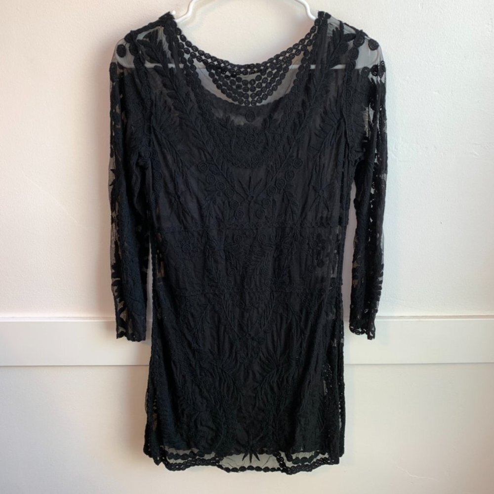 Express Black Lace Overlay Long Sleeve Mini Dress
